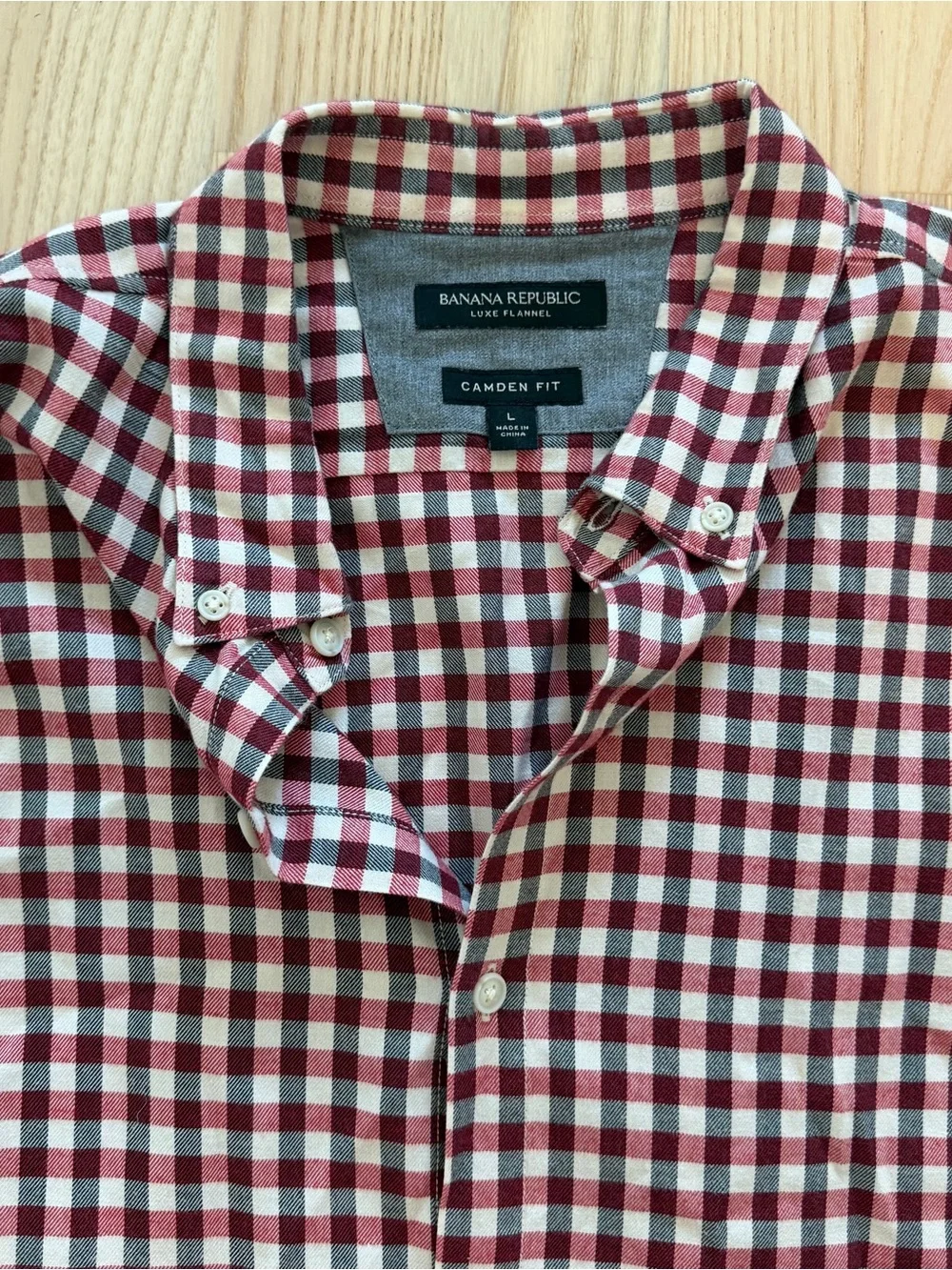Banana Republic Men's Burgundy & White Gingham Button-Down Shirt